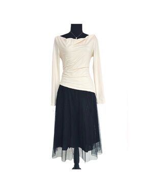 SEQUINED SKIRT ~ Black Sequin Skirt with Net Overlay Fully Lined